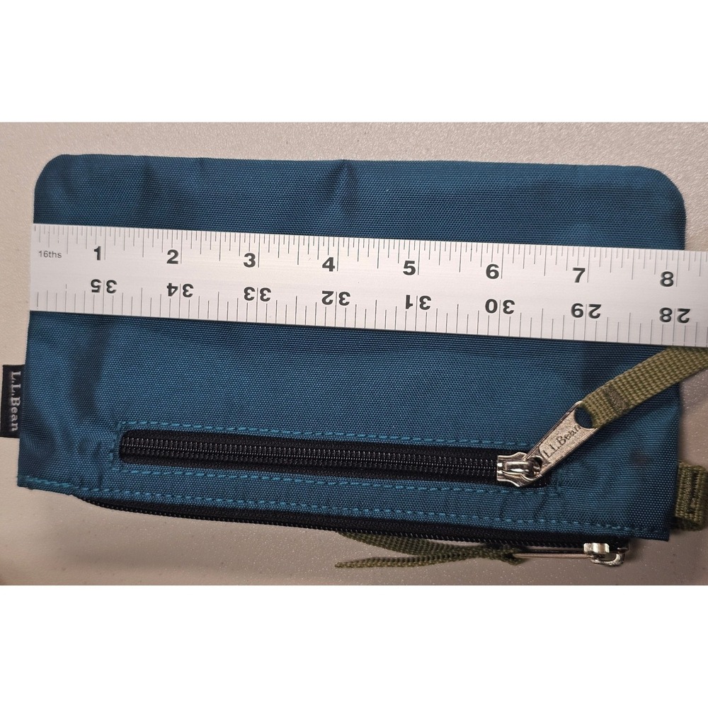 LL Bean Nylon Zippered Utility Pouch Teal Blue Olive Green Travel Organizer Bag - Picture 8 of 8